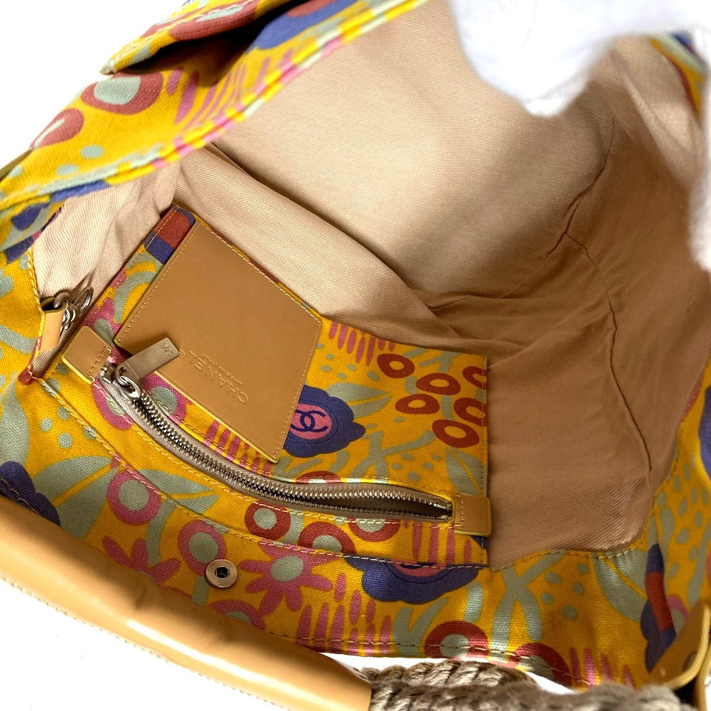 CHANEL Shoulder Bag canvas yellow High summer Flower Pattern Women Used Authentic