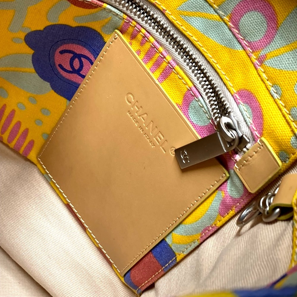 CHANEL Shoulder Bag canvas yellow High summer Flower Pattern Women Used Authentic