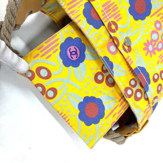 CHANEL Shoulder Bag canvas yellow High summer Flower Pattern Women Used Authentic