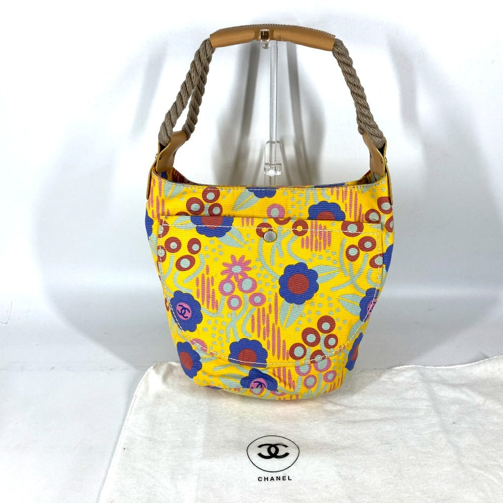 CHANEL Shoulder Bag canvas yellow High summer Flower Pattern Women Used Authentic