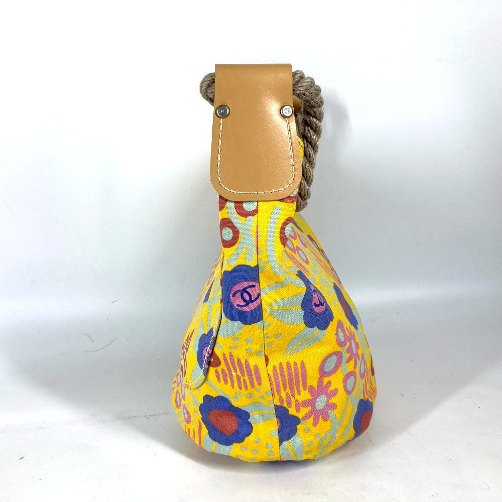 CHANEL Shoulder Bag canvas yellow High summer Flower Pattern Women Used Authentic