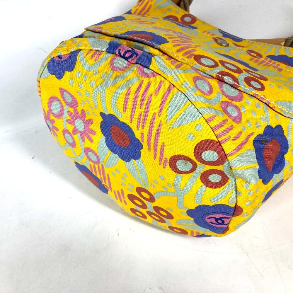 CHANEL Shoulder Bag canvas yellow High summer Flower Pattern Women Used Authentic