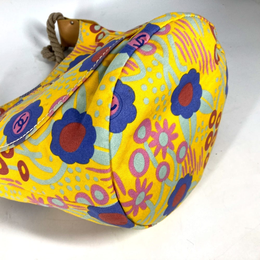 CHANEL Shoulder Bag canvas yellow High summer Flower Pattern Women Used Authentic
