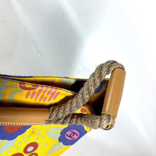 CHANEL Shoulder Bag canvas yellow High summer Flower Pattern Women Used Authentic