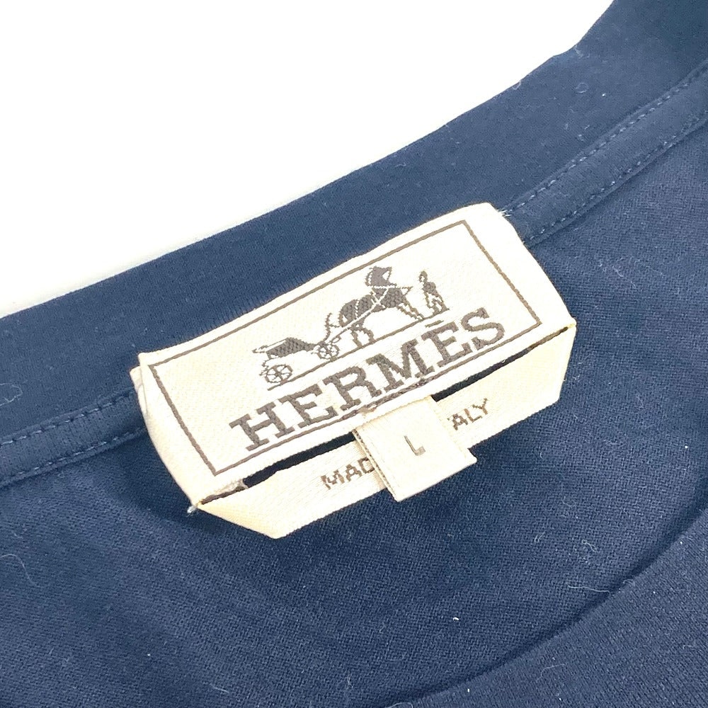 HERMES Short sleeve T-shirt cotton Navy Dragon mens(Unisex) L Used Authentic