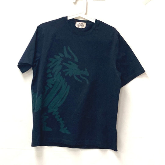 HERMES Short sleeve T-shirt cotton Navy Dragon mens(Unisex) L Used Authentic