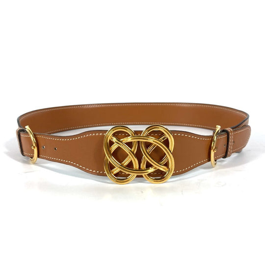 HERMES belt leather Brown vintage buckle Women 70 Used Authentic
