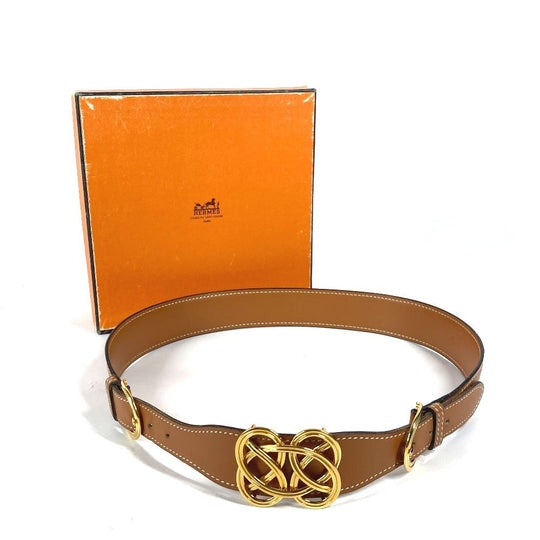 HERMES belt leather Brown vintage buckle Women 70 Used Authentic