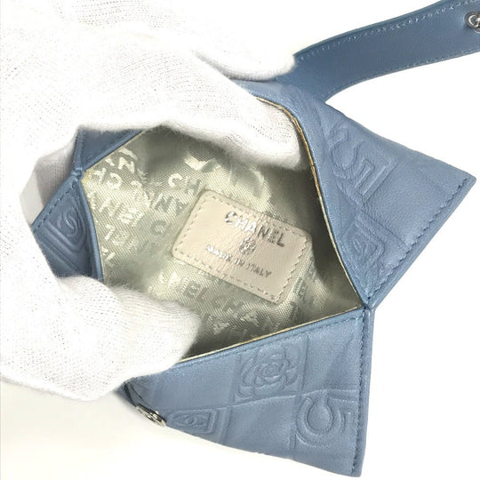 CHANEL Pouch leather blue CC Camellia Icon Pocket Tissue Cover