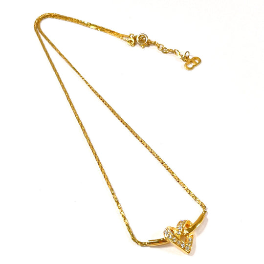 Christian Dior Necklace Metal, Rhinestone gold heart