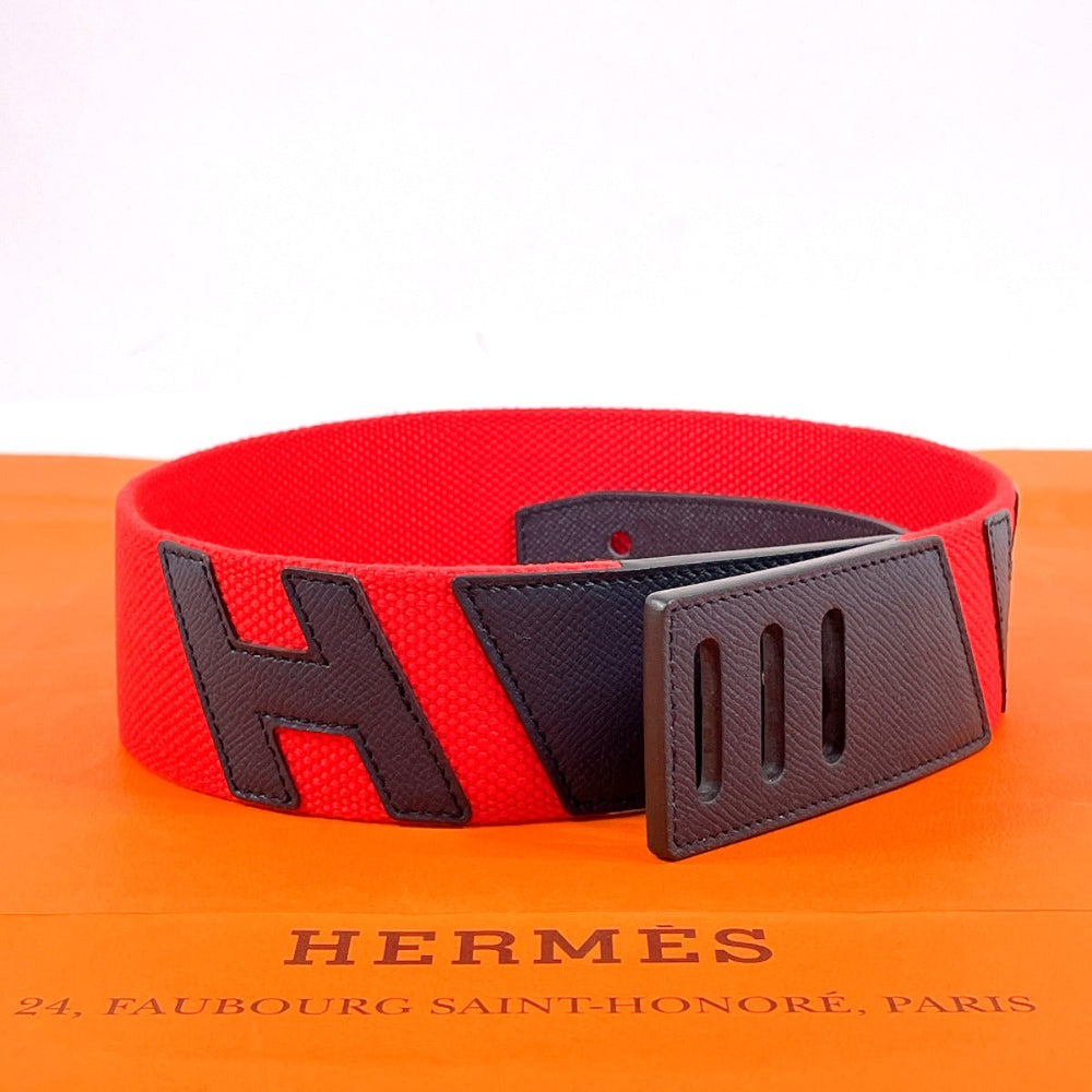 HERMES belt Canvas, Epsom Red Croisière H 75