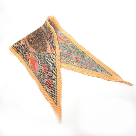 HERMES scarf Silk, 100% silk Orange Axis Mundi Pleated Carre Women Used Authentic