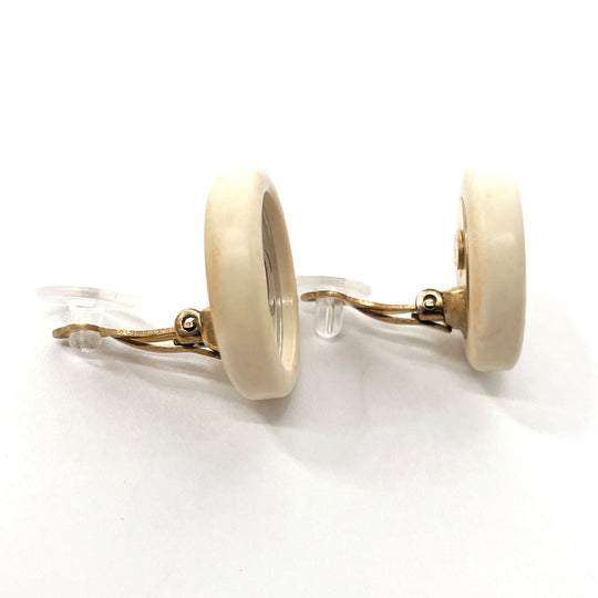 CHANEL Earring Synthetic resin, metal white vintage COCO Mark