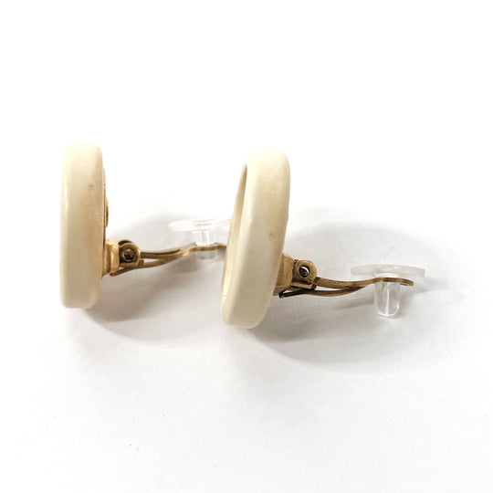 CHANEL Earring Synthetic resin, metal white vintage COCO Mark