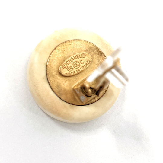CHANEL Earring Synthetic resin, metal white vintage COCO Mark