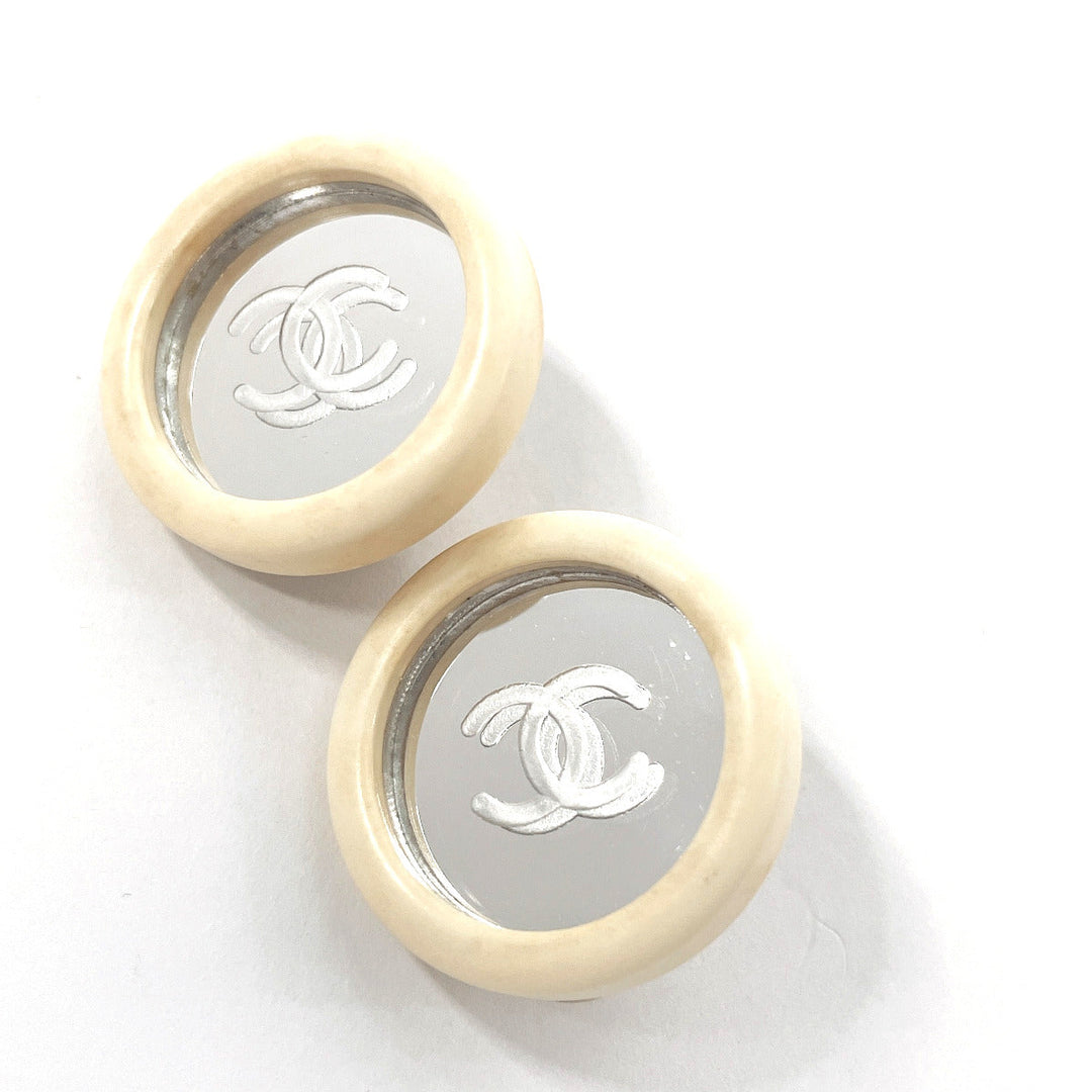 CHANEL Earring Synthetic resin, metal white vintage COCO Mark