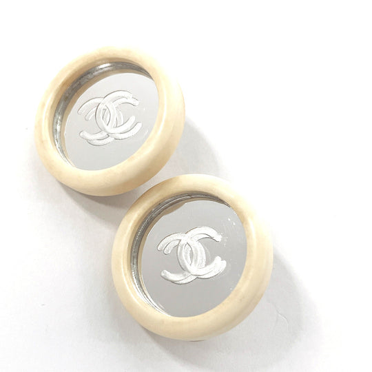 CHANEL Earring Synthetic resin, metal white vintage COCO Mark