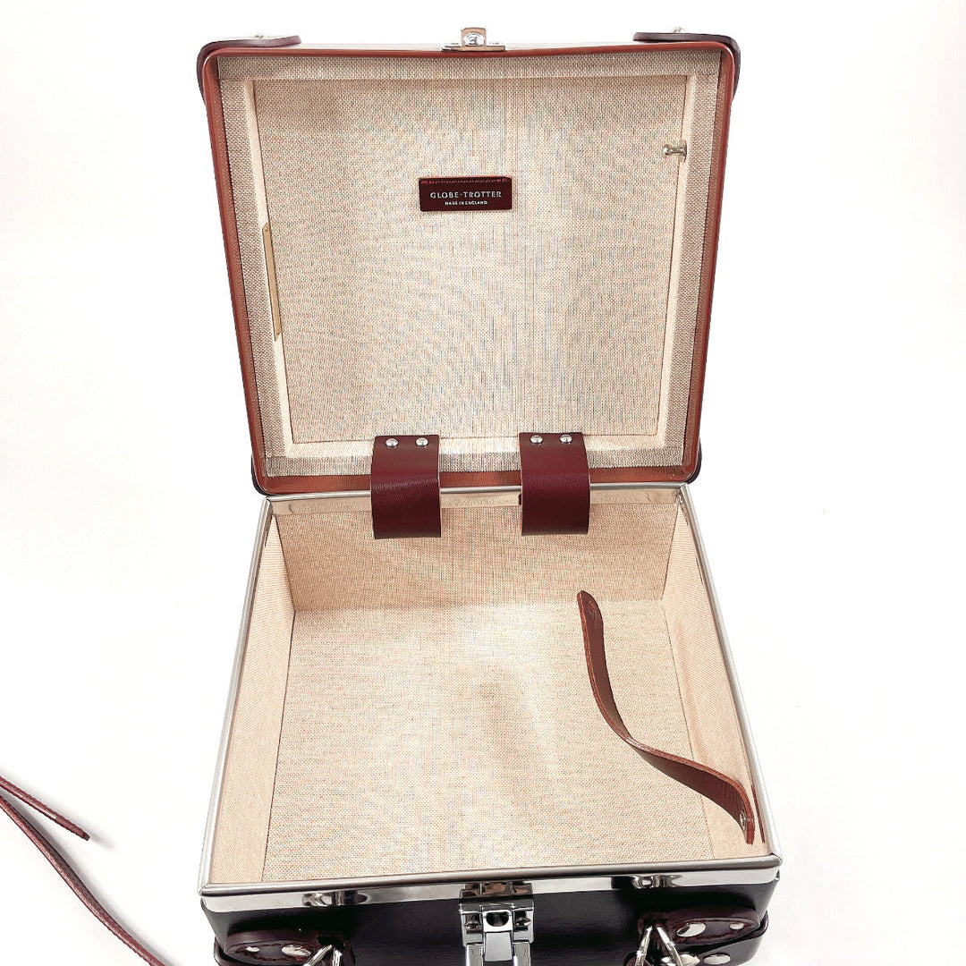 GLOBE TROTTER Handbag Leather, Vulcan Fiber Dark brown London Square Centenary 2WAY Mini Trunk