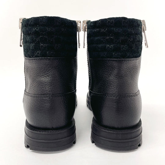 GUCCI boots 388050 Leather, Suede black Micro GG side zip ankle boots 37 1/2