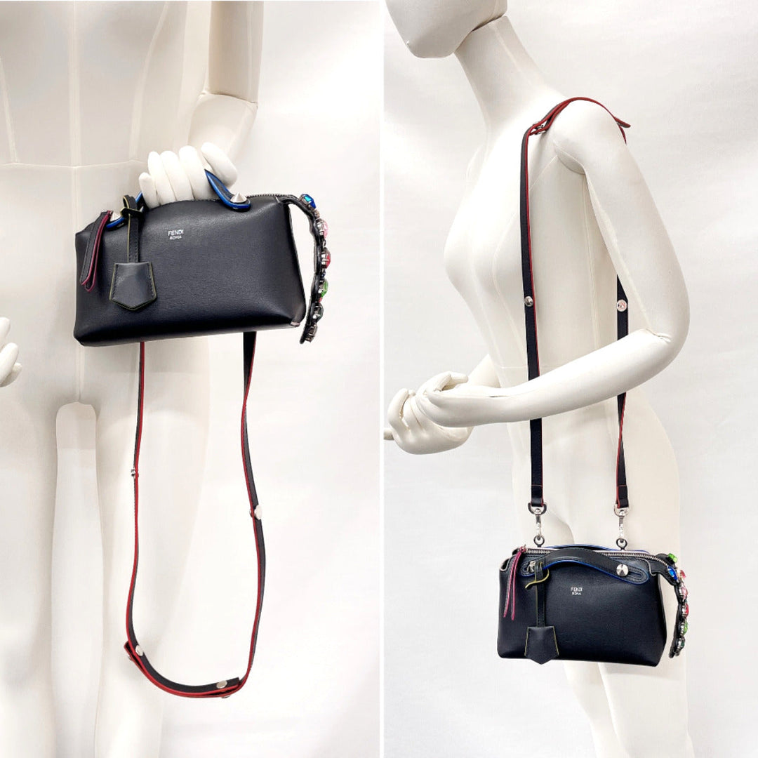 FENDI Shoulder Bag 8BL135-67G leather black 2WAY By the way small Women Used Authentic