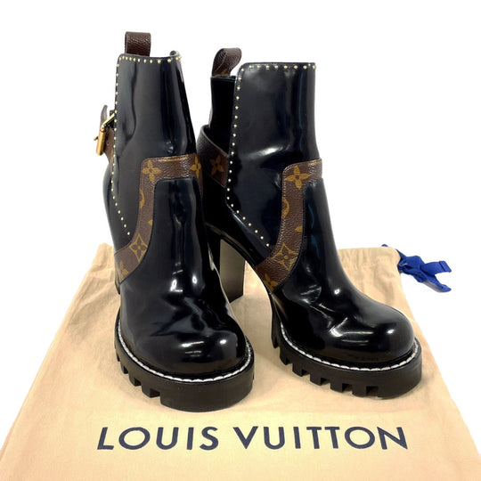 LOUIS VUITTON boots Patent Leather, Monogram Canvas black short boots Star trail line 36 1/2