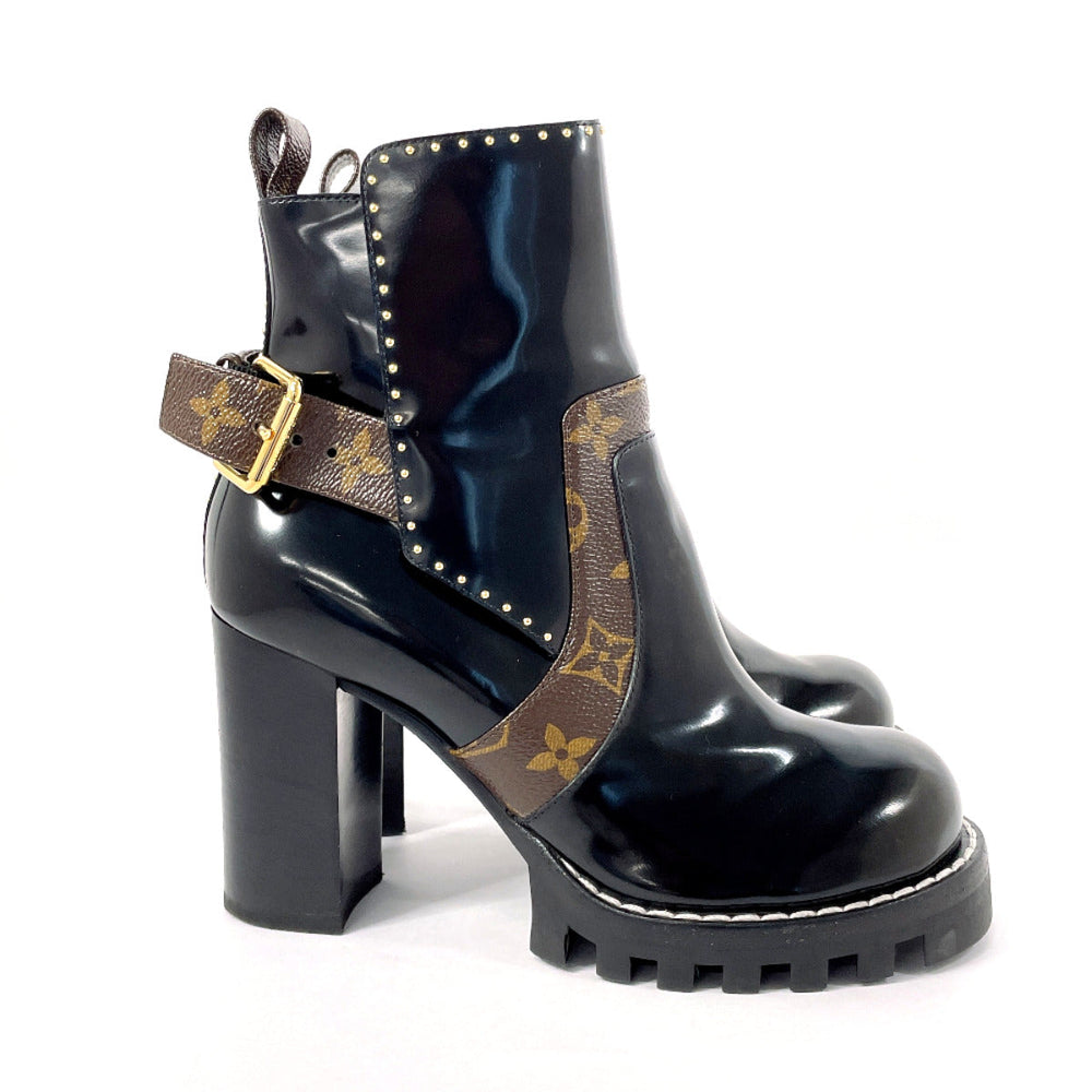 LOUIS VUITTON boots Patent Leather, Monogram Canvas black short boots Star trail line 36 1/2