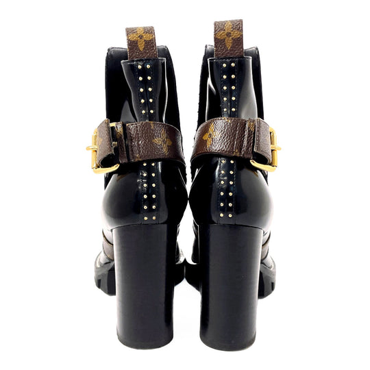 LOUIS VUITTON boots Patent Leather, Monogram Canvas black short boots Star trail line 36 1/2