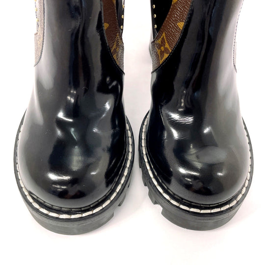 LOUIS VUITTON boots Patent Leather, Monogram Canvas black short boots Star trail line 36 1/2