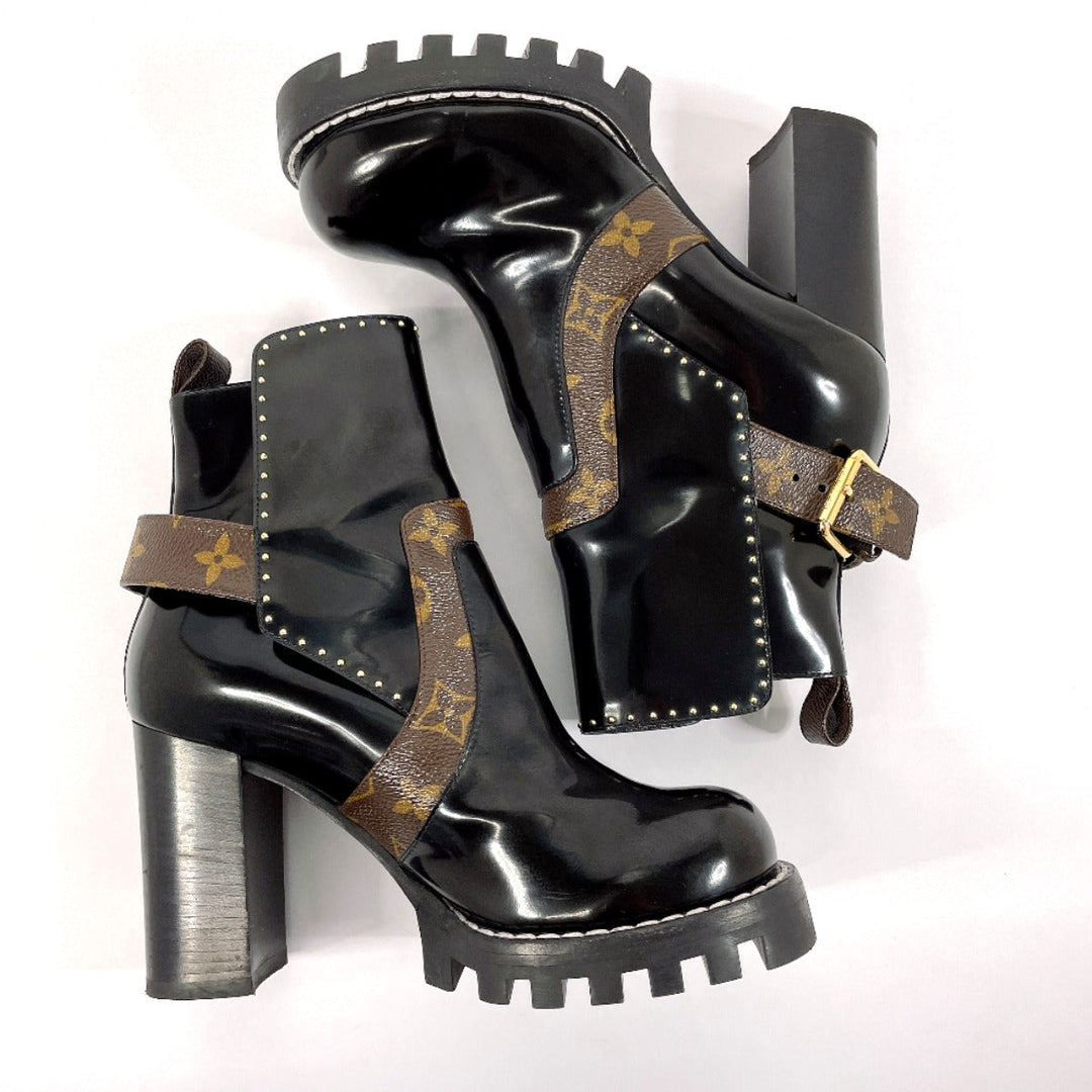 LOUIS VUITTON boots Patent Leather, Monogram Canvas black short boots Star trail line 36 1/2