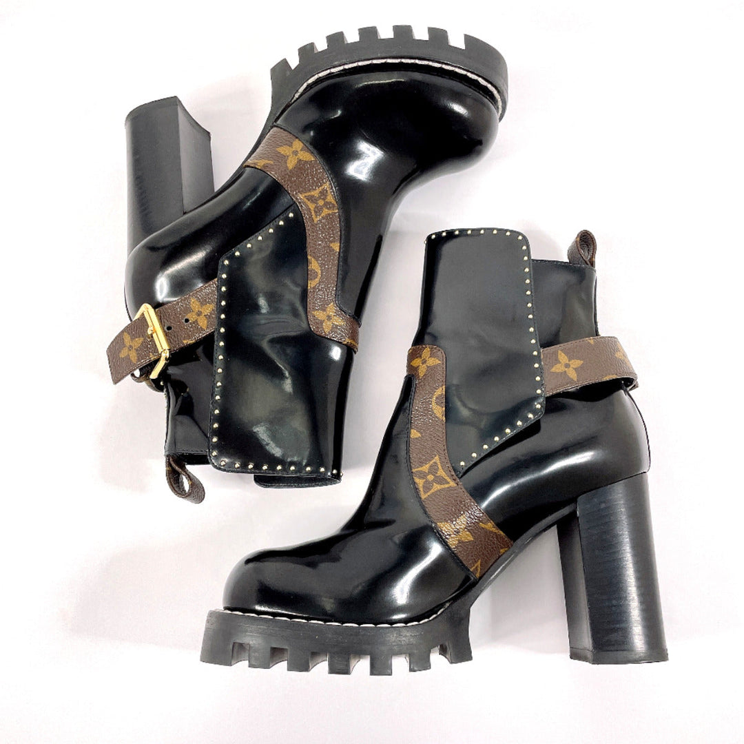LOUIS VUITTON boots Patent Leather, Monogram Canvas black short boots Star trail line 36 1/2