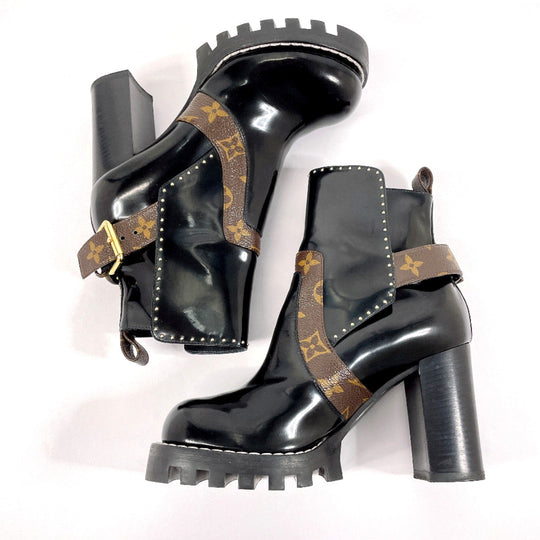 LOUIS VUITTON boots Patent Leather, Monogram Canvas black short boots Star trail line 36 1/2