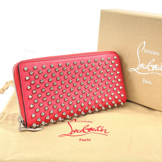 Christian Louboutin Long Wallet Purse 1185059 leather leather pink Round zip Panettone spike studs