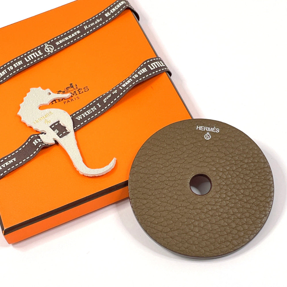 HERMES charm Taurillon Clemence Brown Petit h petit ash
