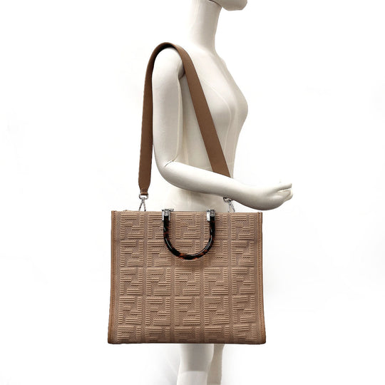 FENDI Tote Bag 8BH386 AHWC F09YL Nylon, Leather Brown FENDIxSKIMS Sunshine Medium