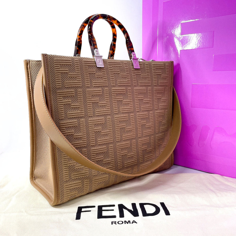FENDI Tote Bag 8BH386 AHWC F09YL Nylon, Leather Brown FENDIxSKIMS Sunshine Medium