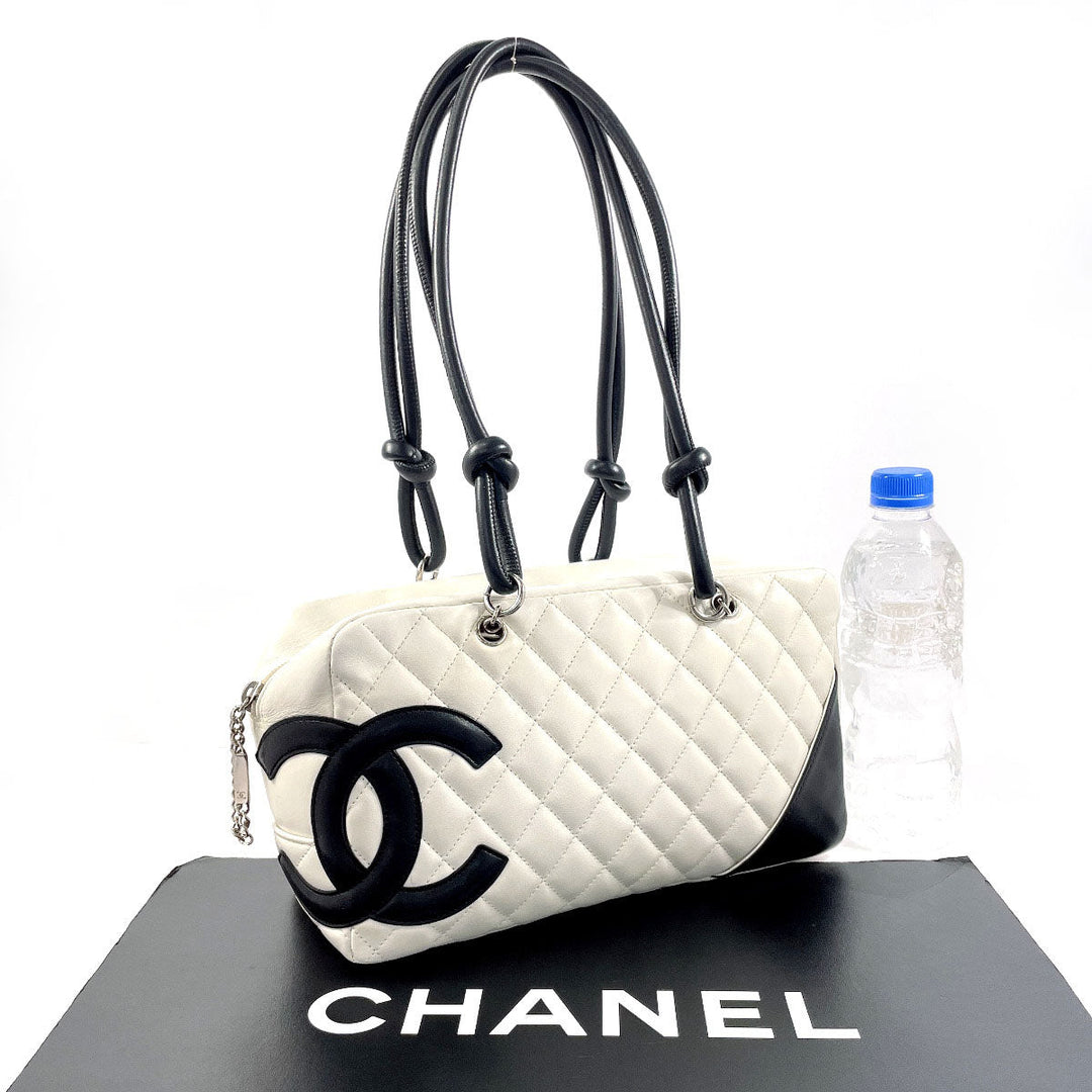 CHANEL Shoulder Bag A25171 lambskin white Cambon line Bowling bag Women Used Authentic