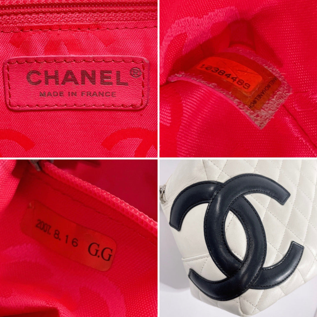 CHANEL Shoulder Bag A25171 lambskin white Cambon line Bowling bag Women Used Authentic