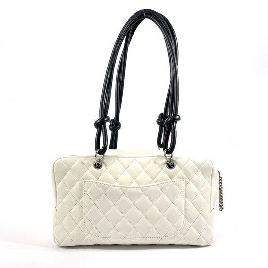 CHANEL Shoulder Bag A25171 lambskin white Cambon line Bowling bag Women Used Authentic