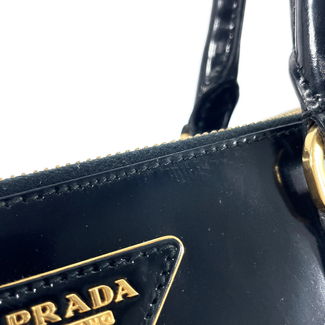 PRADA Tote Bag B2274F Patent leather black Galleria Tote Women Used Authentic