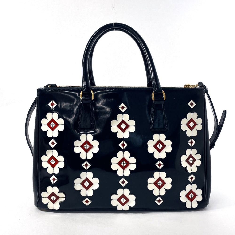 PRADA Tote Bag B2274F Patent leather black Galleria Tote Women Used Authentic