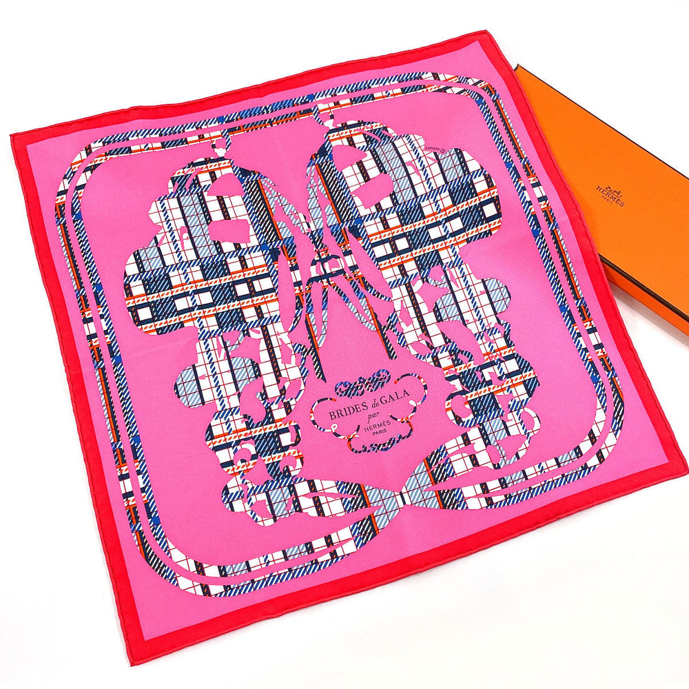 HERMES scarf 894052S Silk, 100% silk pink BRIDES de GALA Tartan Gavroche 45 Women Used Authentic