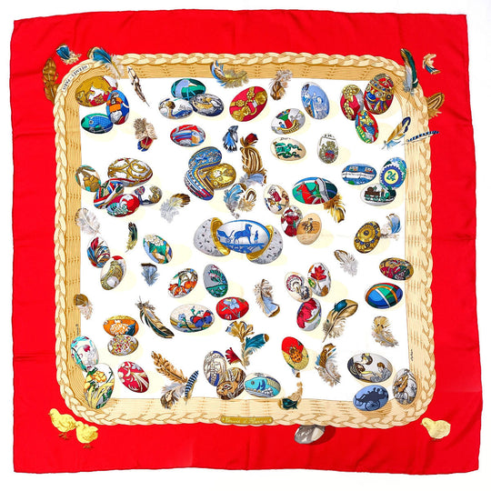 HERMES scarf Silk, 100% silk Red COUVEE D'HERMES Hermes Egg Carre 90 Women Used Authentic