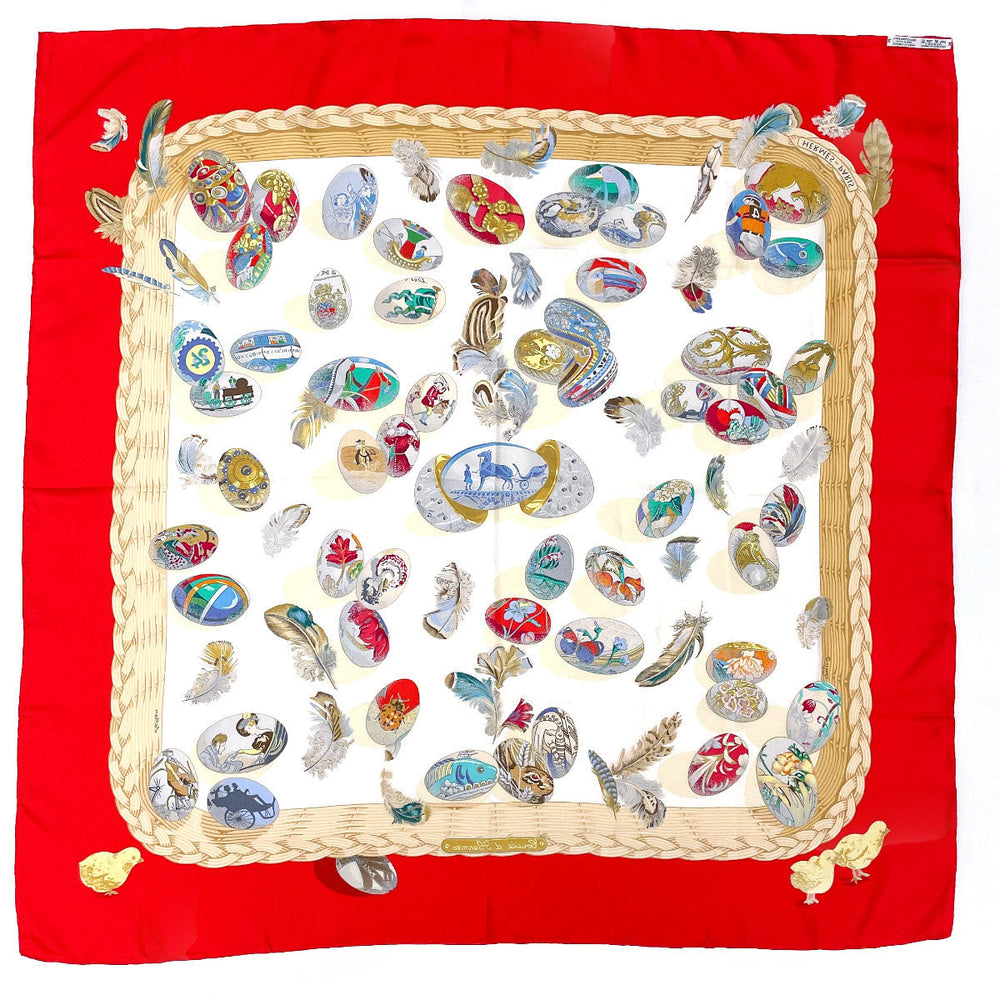 HERMES scarf Silk, 100% silk Red COUVEE D'HERMES Hermes Egg Carre 90 Women Used Authentic