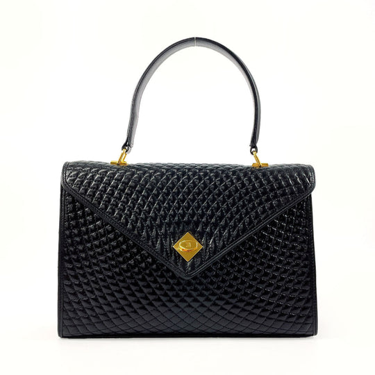 BALLY Handbag leather black quilting Women Used Authentic