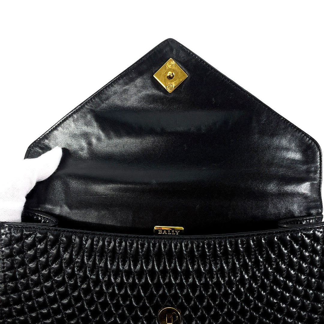BALLY Handbag leather black quilting Women Used Authentic