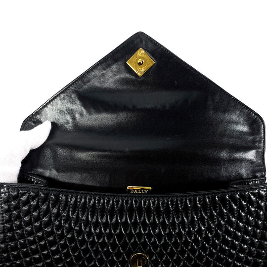 BALLY Handbag leather black quilting Women Used Authentic
