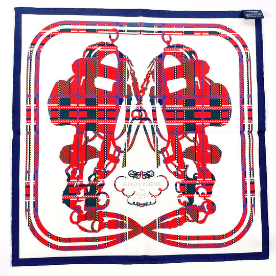 HERMES scarf Silk, 100% silk white BRIDES de GALA Tartan Gavroche 45