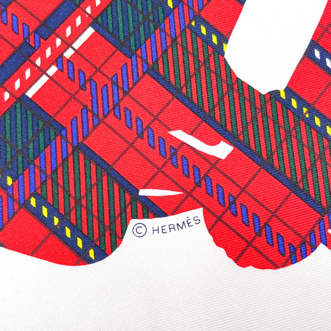 HERMES scarf Silk, 100% silk white BRIDES de GALA Tartan Gavroche 45