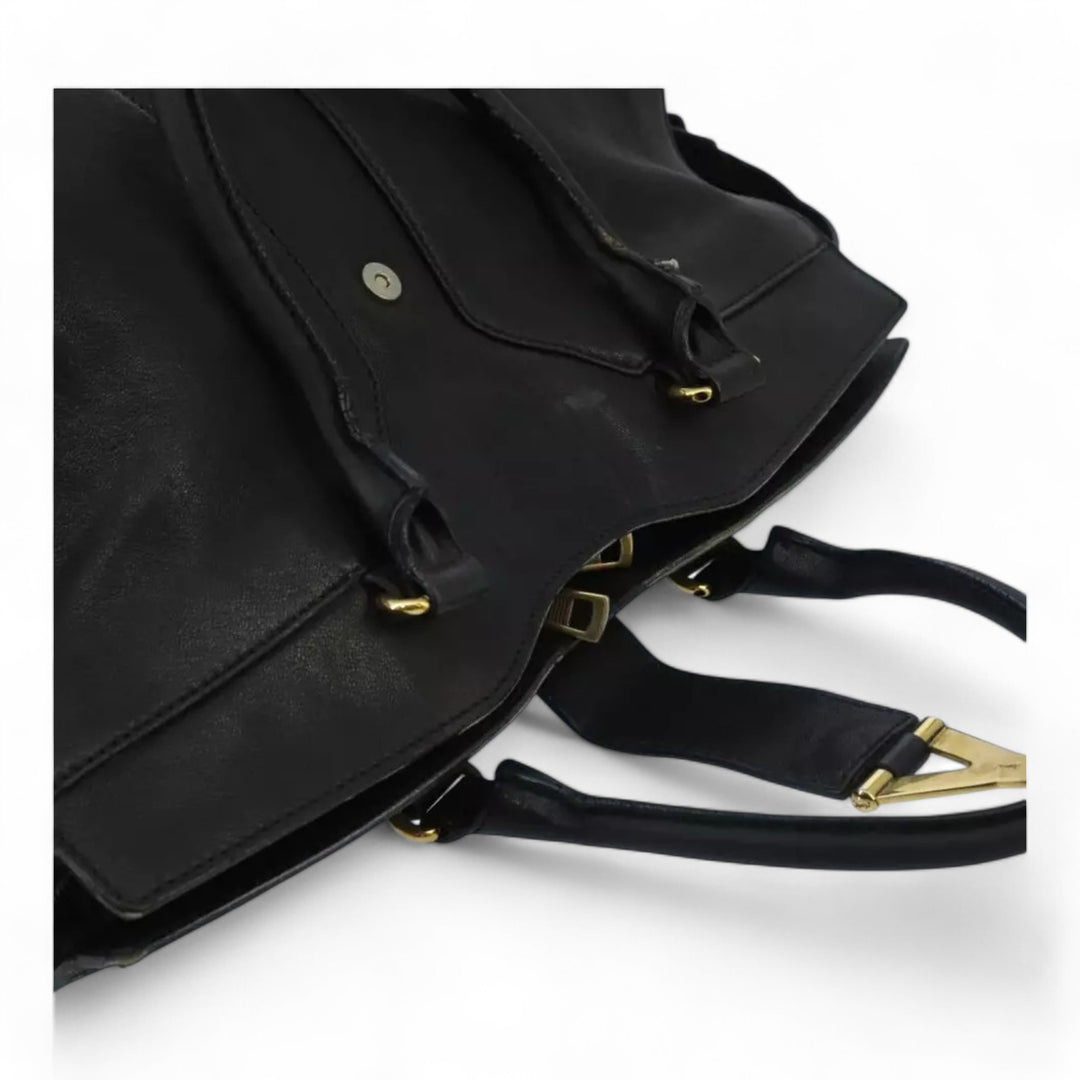Saint Laurent Cavas Chic Handbag Leather Black Gold