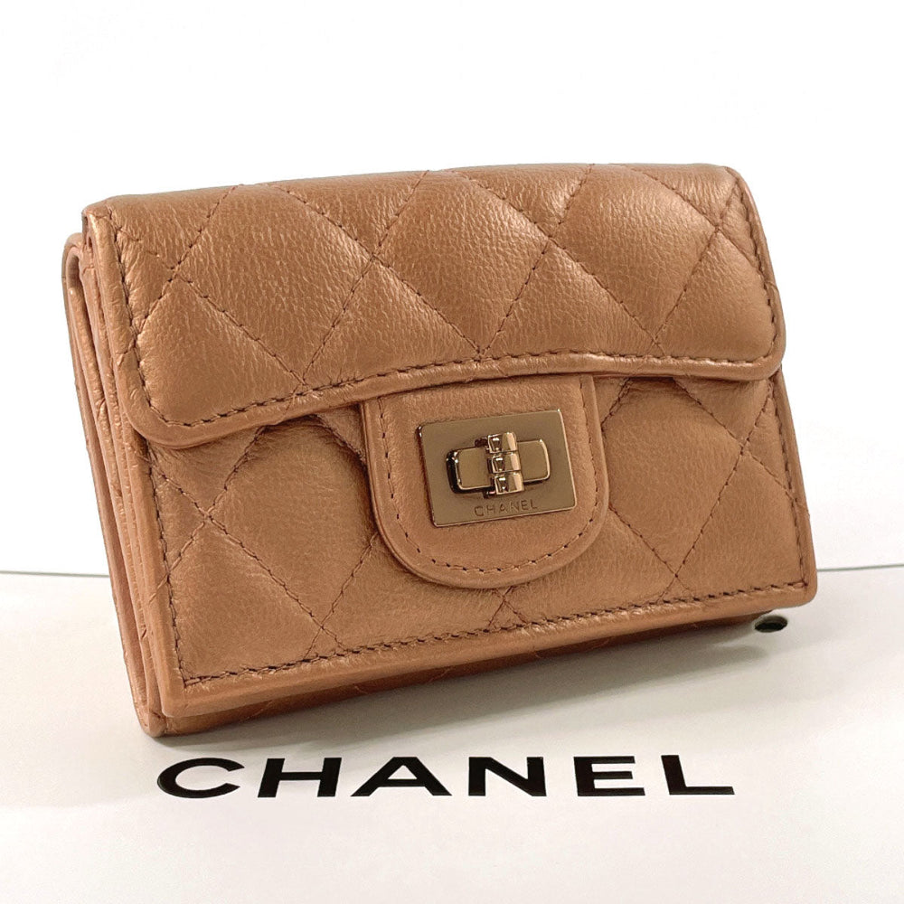 CHANEL Tri-fold wallet leather pink 2.55 Matrasse Women Used Authentic